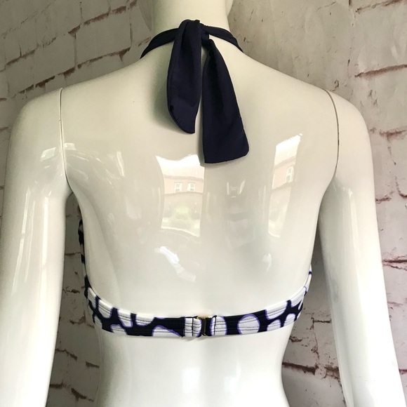 ST. JOHN Pebble Size 6 Bandeau & Halter Tie Embellished Swim Top Navy & White - Picture 6 of 15